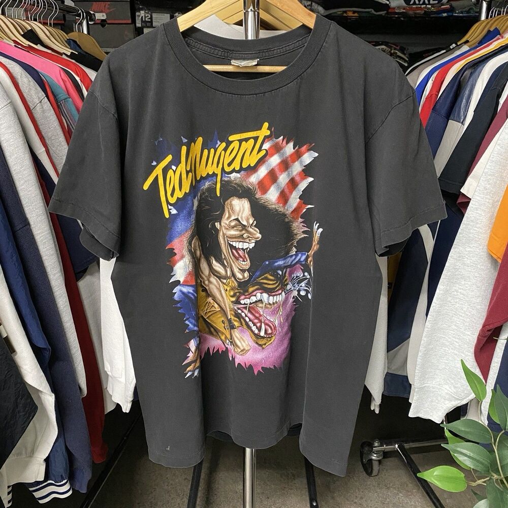 Vintage 1996 One Nation Under Ted Nugent Black Tour Band T-Shirt Men Size Large
